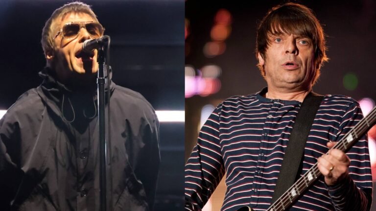 Liam Gallagher e Mani. Crédito: Kevin Winter/Getty Images e Ross Gilmore/Redferns via Getty Images.
