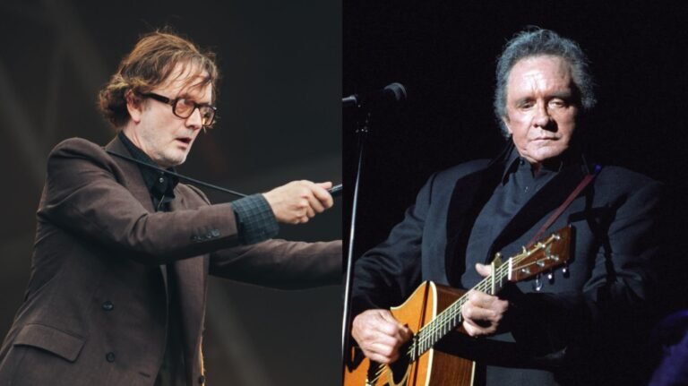 Jarvis Cocker e Johnny Cash. Crédito: Andy Ford/NME e Jim Steinfeldt/Michael Ochs Archives/Getty Images.