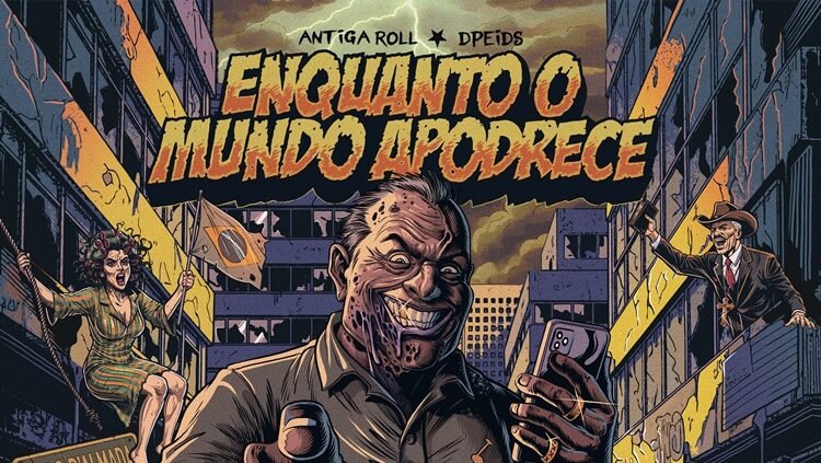 Capa do split "Enquanto o Mundo Apodrece" da Antiga Roll e Dpeids.