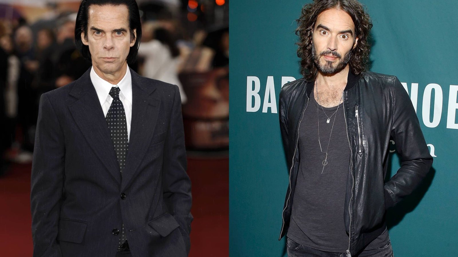 Nick Cave. and Russell Brand. John Phillips/John Lamparski/Getty