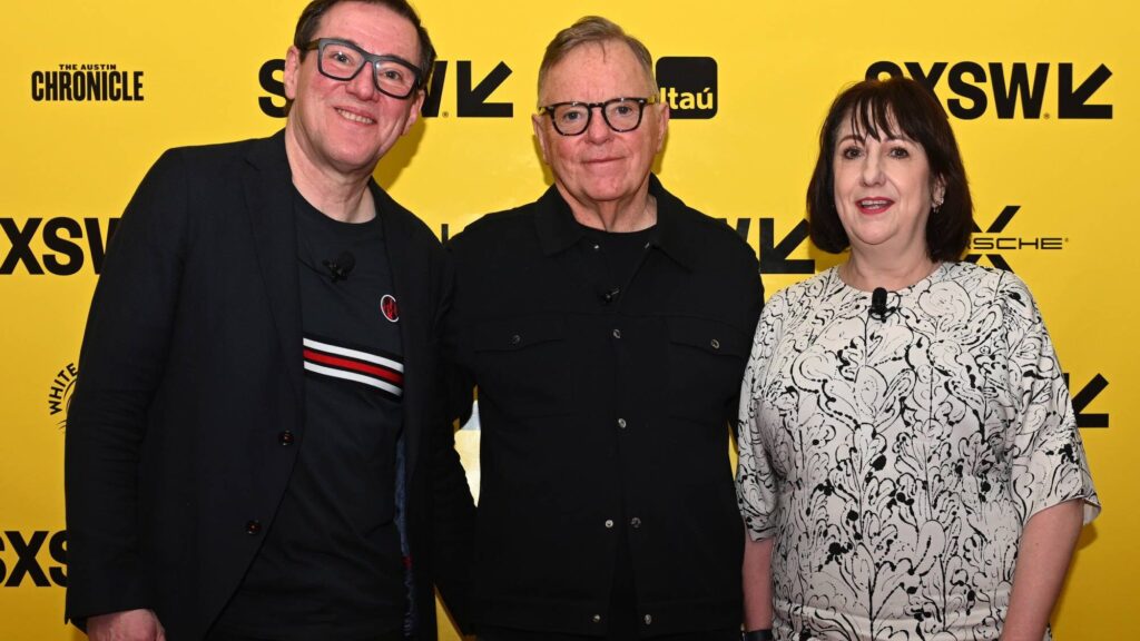 New Order. Stephen Morris, Bernard Summer, and Gillian Gilbert of  at Austin Convention Center on March 15, 2023 in Austin, Texas. (by Amanda Stronza/Getty for SXSW)