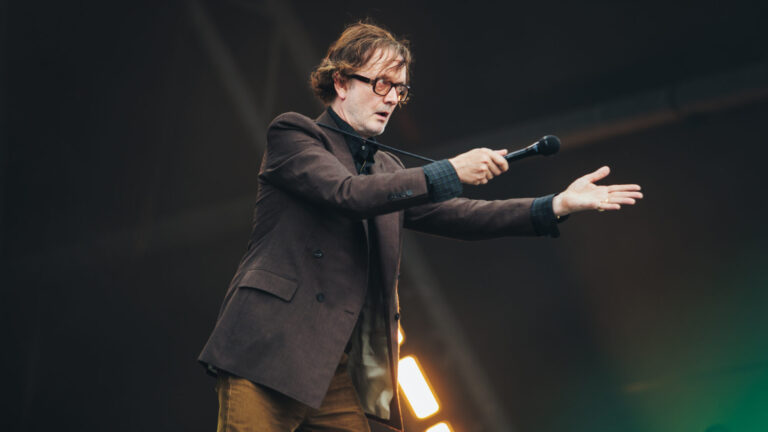 Pulp. Jarvis Cocker performs with  at Glastonbury 2025, by Andy Ford