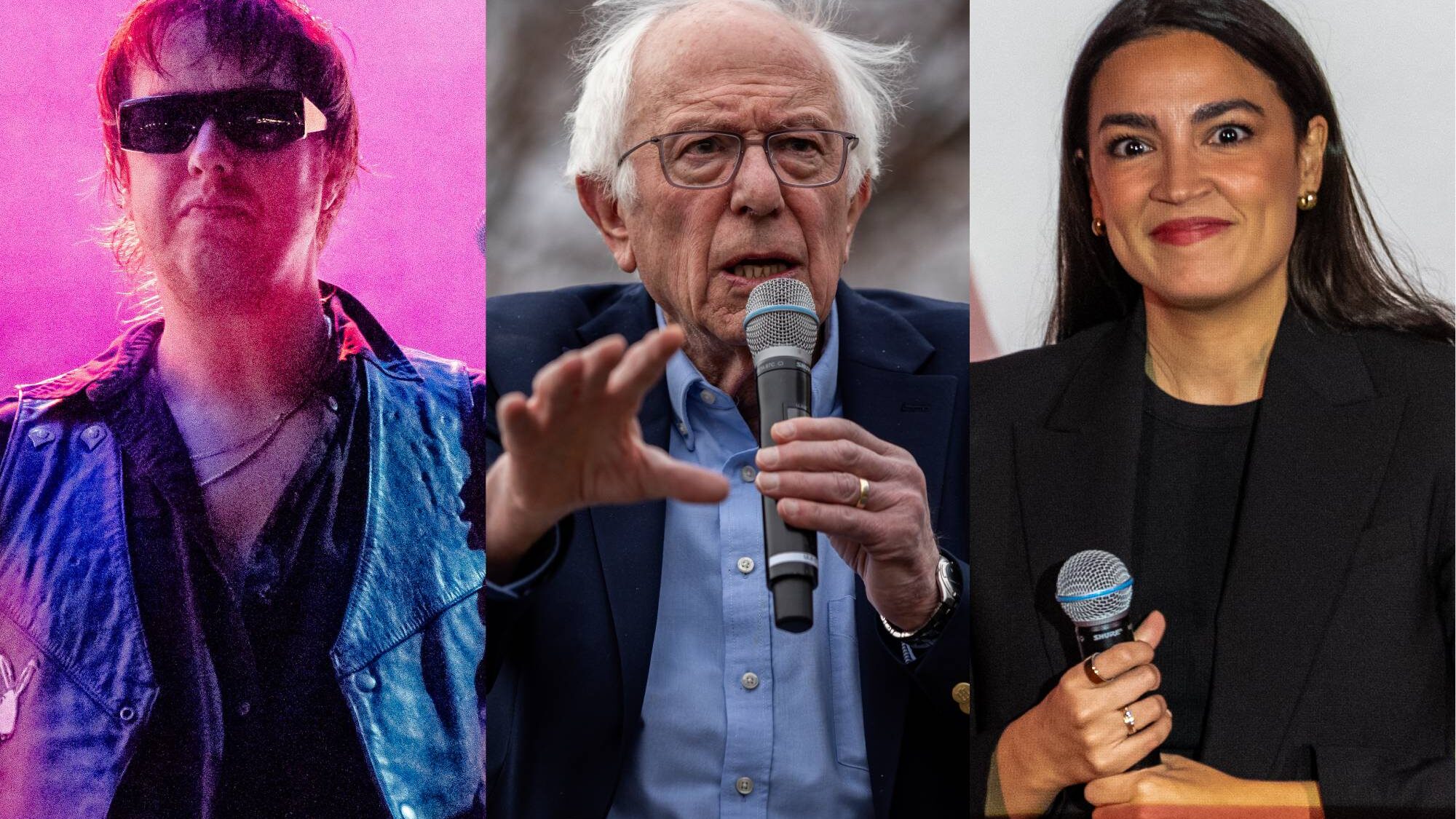 The Strokes. Julian Casablancas, Bernie Sanders and Alexandria Ocasio-Cortez. Astrida Valigorsky/Chet Strange/David Dee Delgado/Getty Images